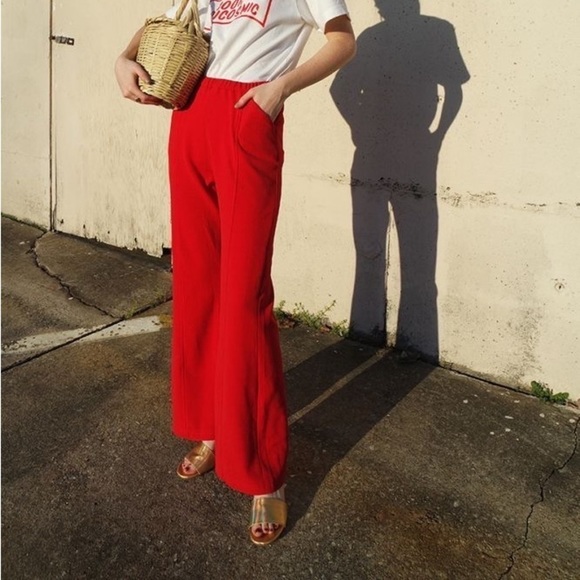 [SOLD] Red Linen & Cotton Fold over Waist Wide Leg Palazzo Pants size XS - Picture 1 of 12